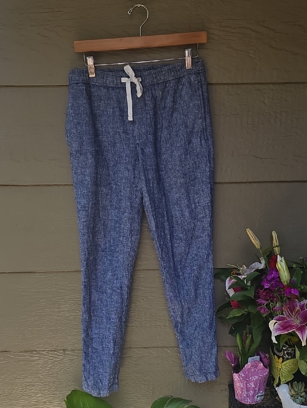 J.Crew Men's Casual Linen Blend Pants Blue Small